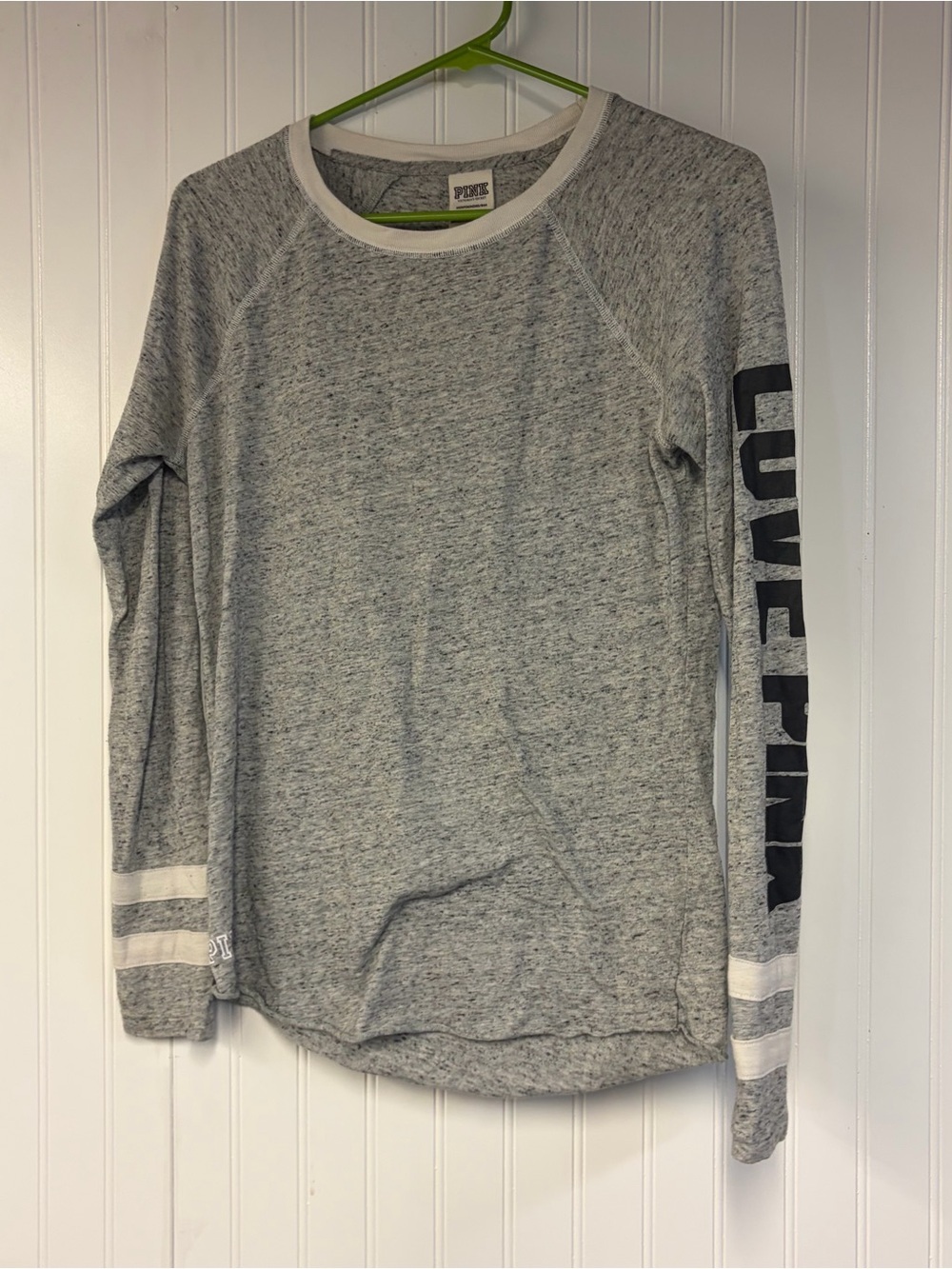 PINK Victoria's Secret Gray Heather Long Sleeve Crew with Sleeve Logo XS